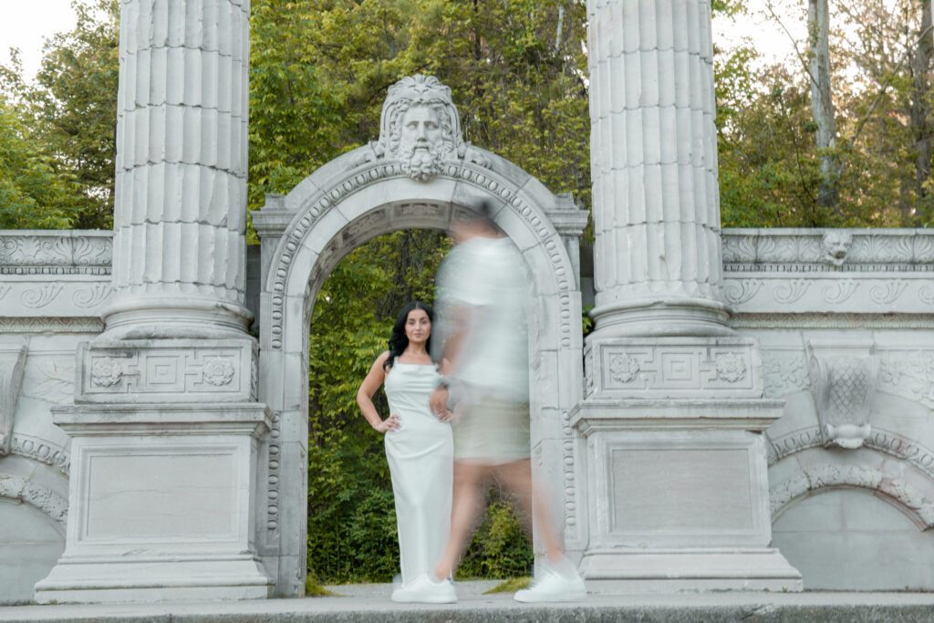 Bride posing in park